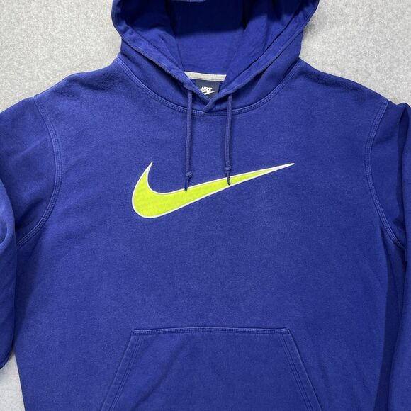 Vintage Nike Hoodie Mens XL Blue Sweatshirt Neon Green Center Swoosh Y2K 645398 - Picture 3 of 11